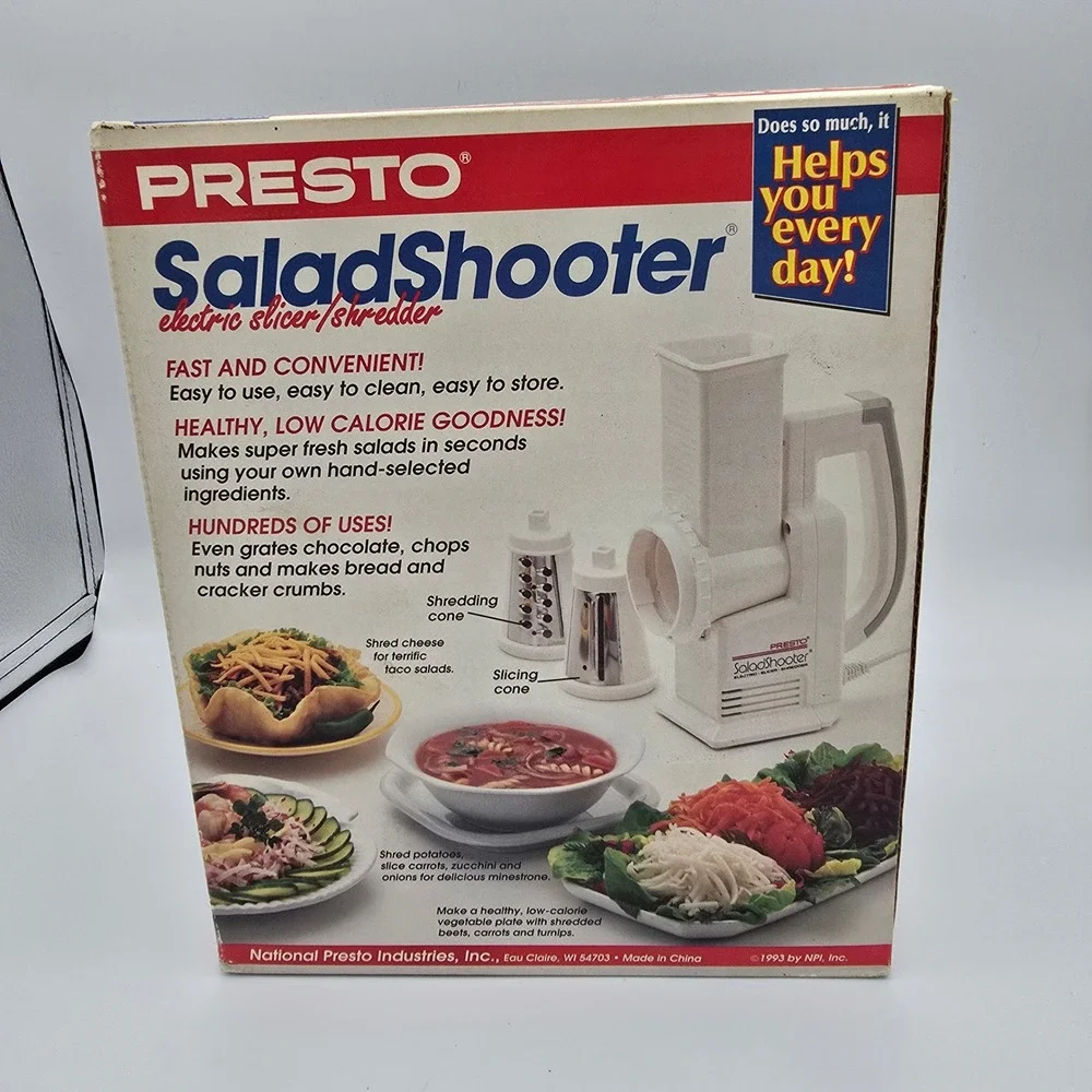Presto Salad Shooter Electric Slicer Shredder White 02910 Vintage 1993 NIB